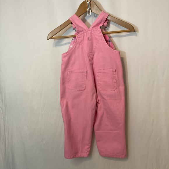 Carhartt Toddler Girls Pink Lemonade Plaid Flannel Lined Canvas Bib Overalls - Picture 7 of 12